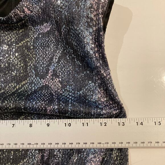 NWOT ASOS Dress 4 Blue Iridescent Sequins Snakeskin High-Neck Shoulder-Pad Zip - Picture 13 of 16